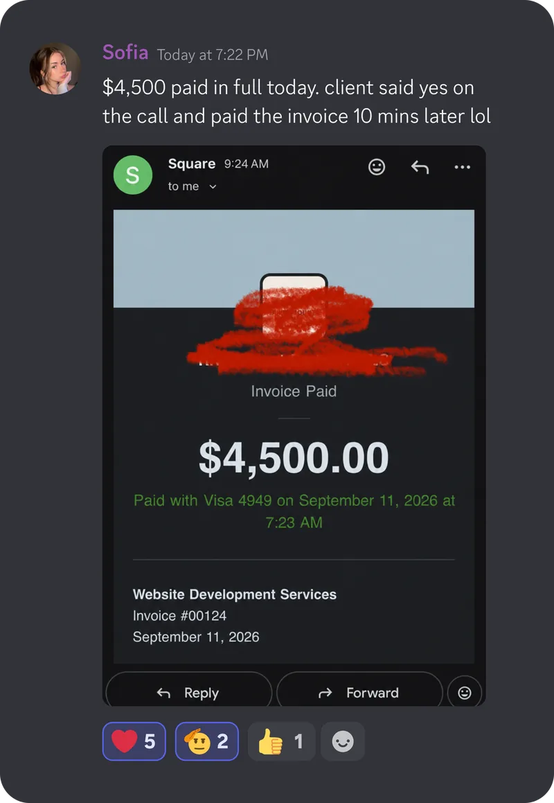 Sofia: $4,500 paid in full today